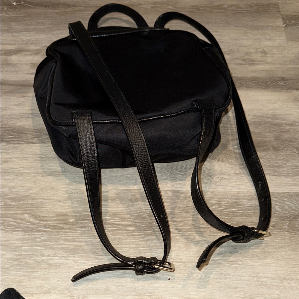 kate spade black nylon mini backpack with gold plaque and zippers - Picture 3 of 6